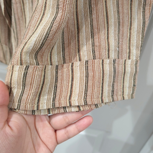 Ladies Striped Linen Blend Tan Women's Shorts, Elastic Drawstring Waist, XL - Picture 9 of 12